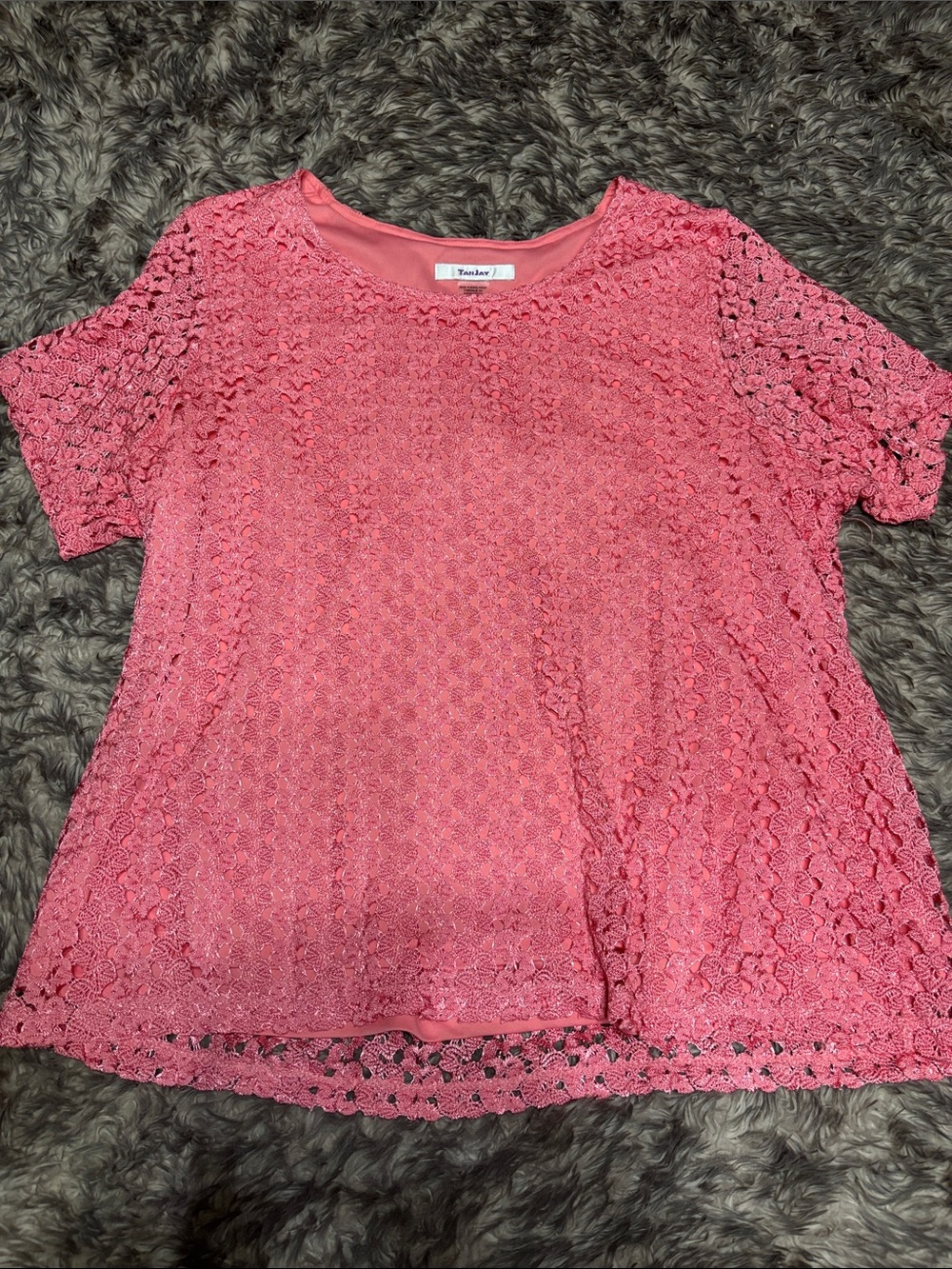 TanJay Pink Crochet Lace Short Sleeve Blouse